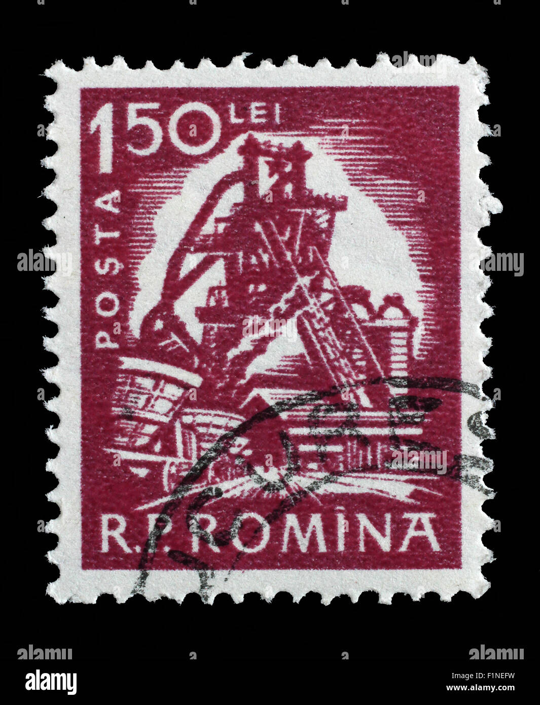 Stamp printed in Romania shows Blast furnace from the series Daily life, circa 1960. Stock Photo