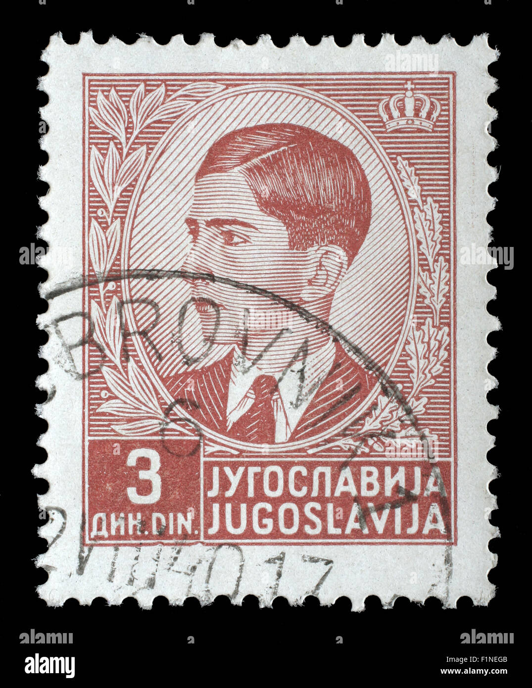 Stamp printed in Yugoslavia shows King Peter II, circa 1939. Stock Photo