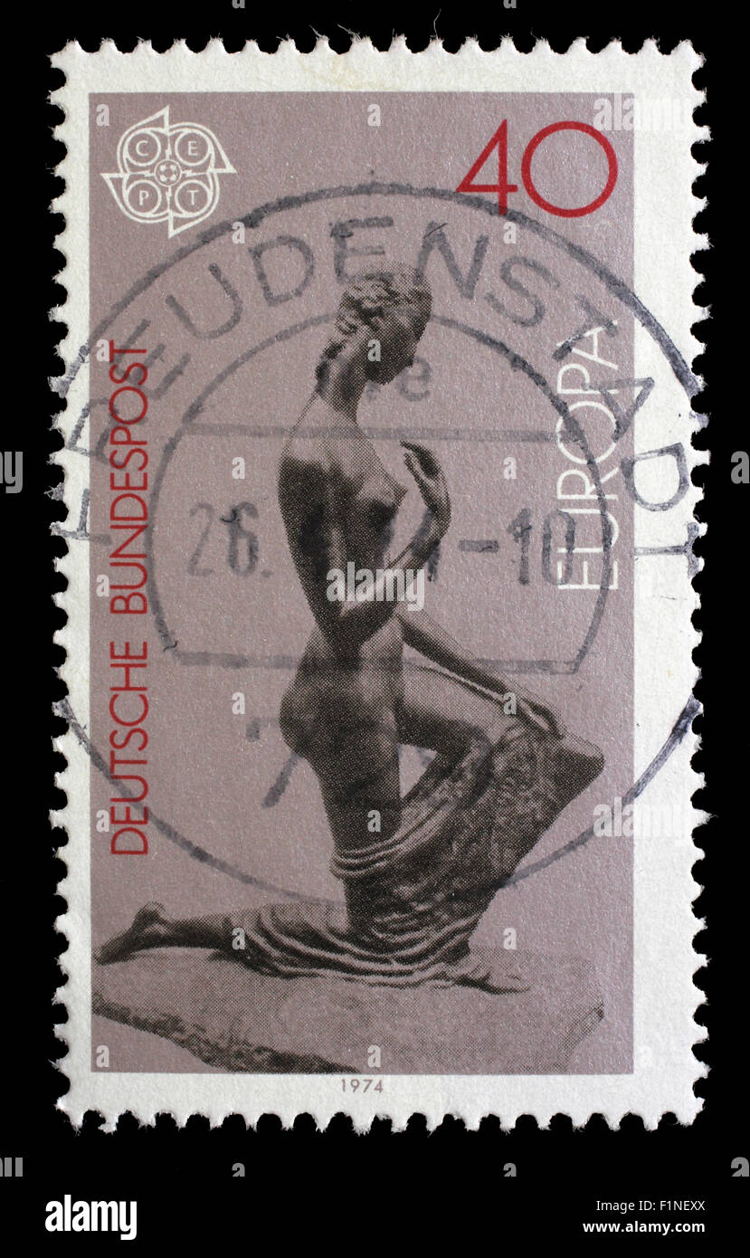Stamp printed in the Germany shows Kneeling Woman, Sculpture by Lehmbruck, circa 1974 Stock Photo