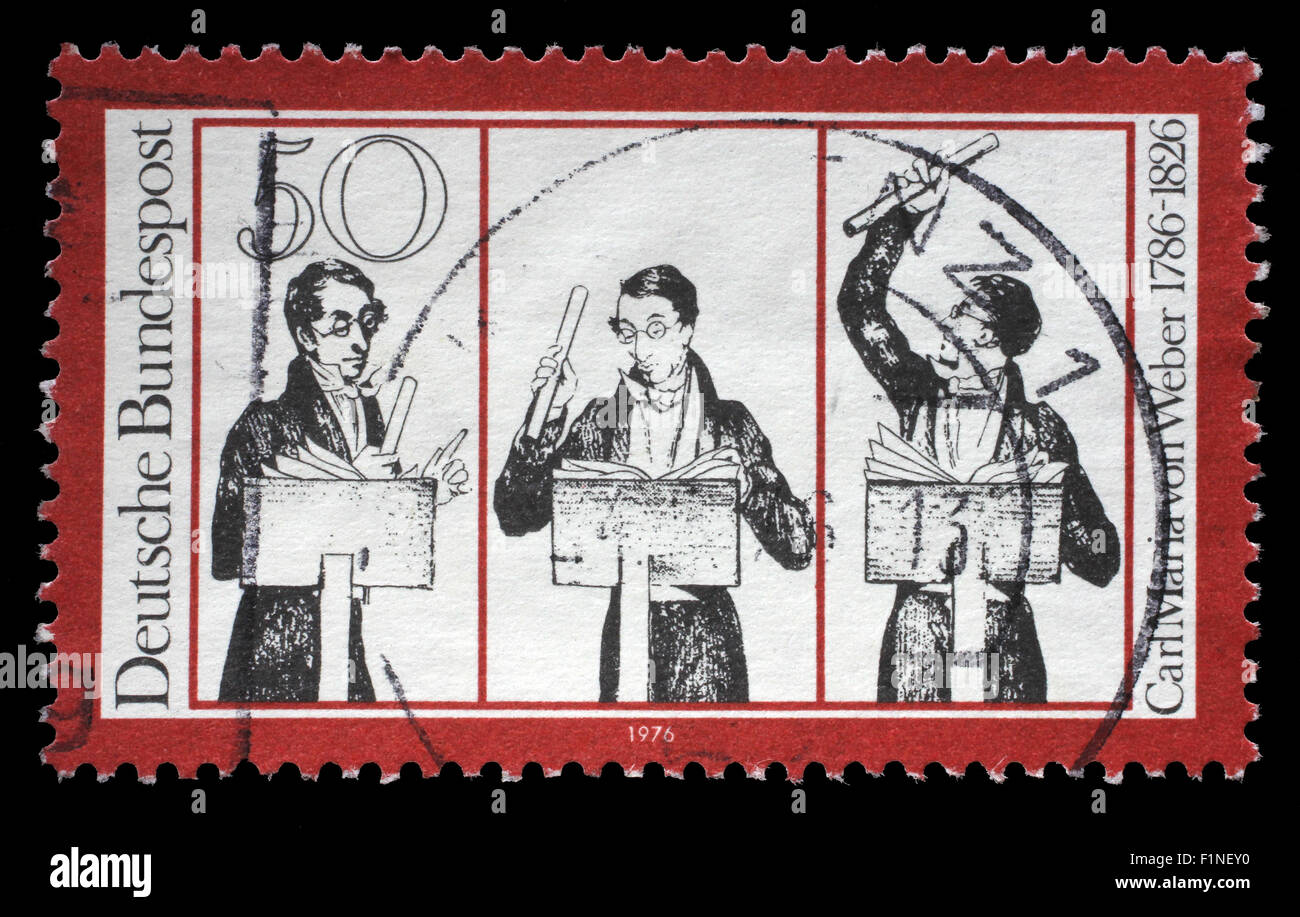 Stamp printed in Germany honoring Carl Maria von Weber, shows musicians, circa 1976 Stock Photo