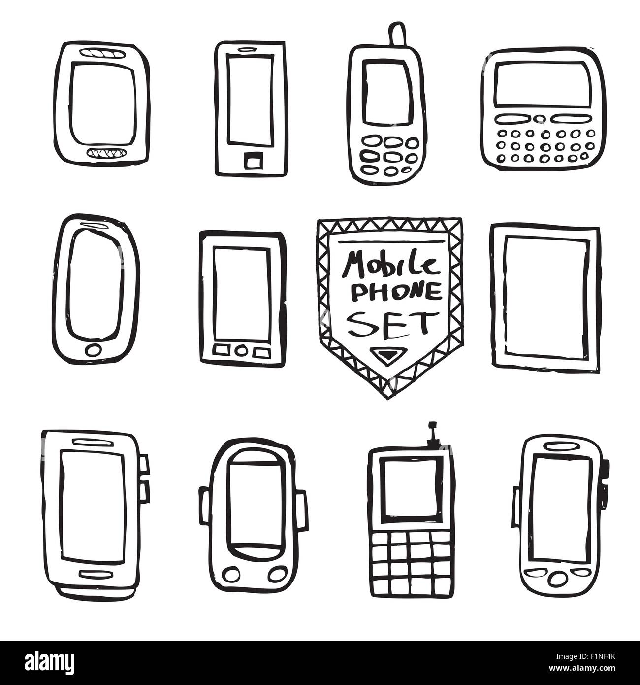 Hand drawn set of isolated mobile gadgets. Vector illustration Stock Vector