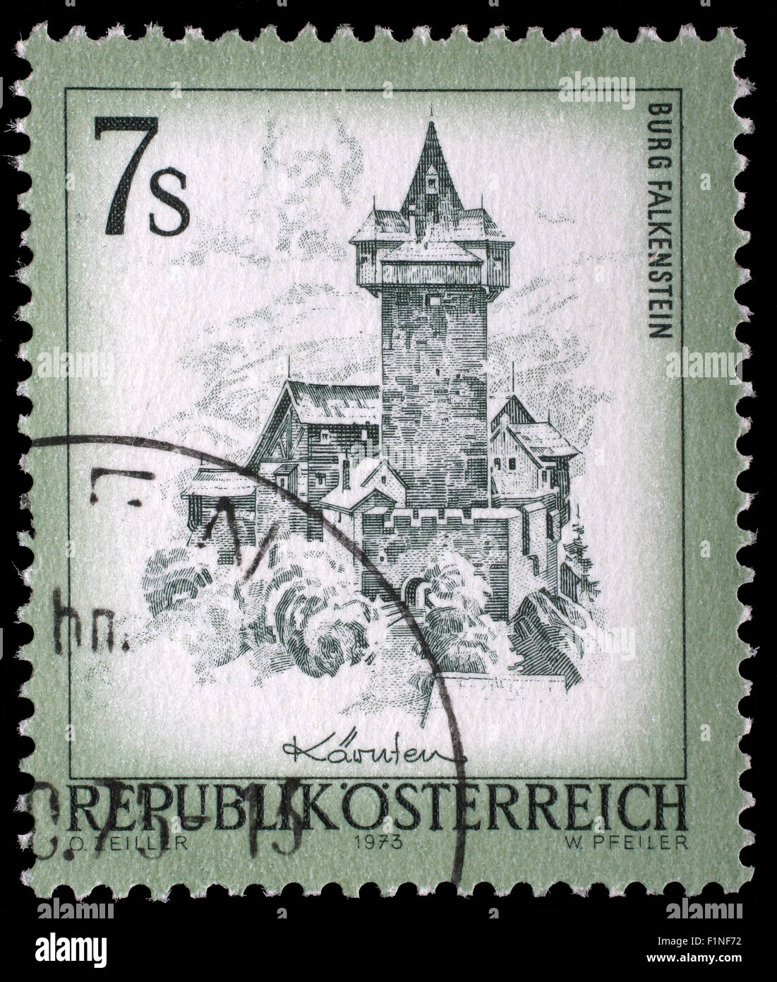 Stamp printed in Austria shows Burg Falkenstein, from the series Sights in Austria, circa 1973 Stock Photo