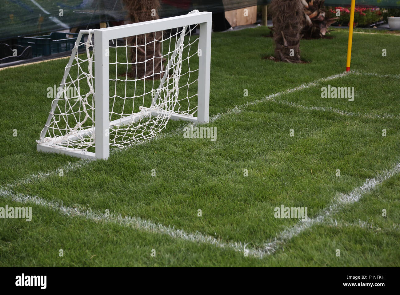 Soccer football field net goal pitch sport game fields hires stock