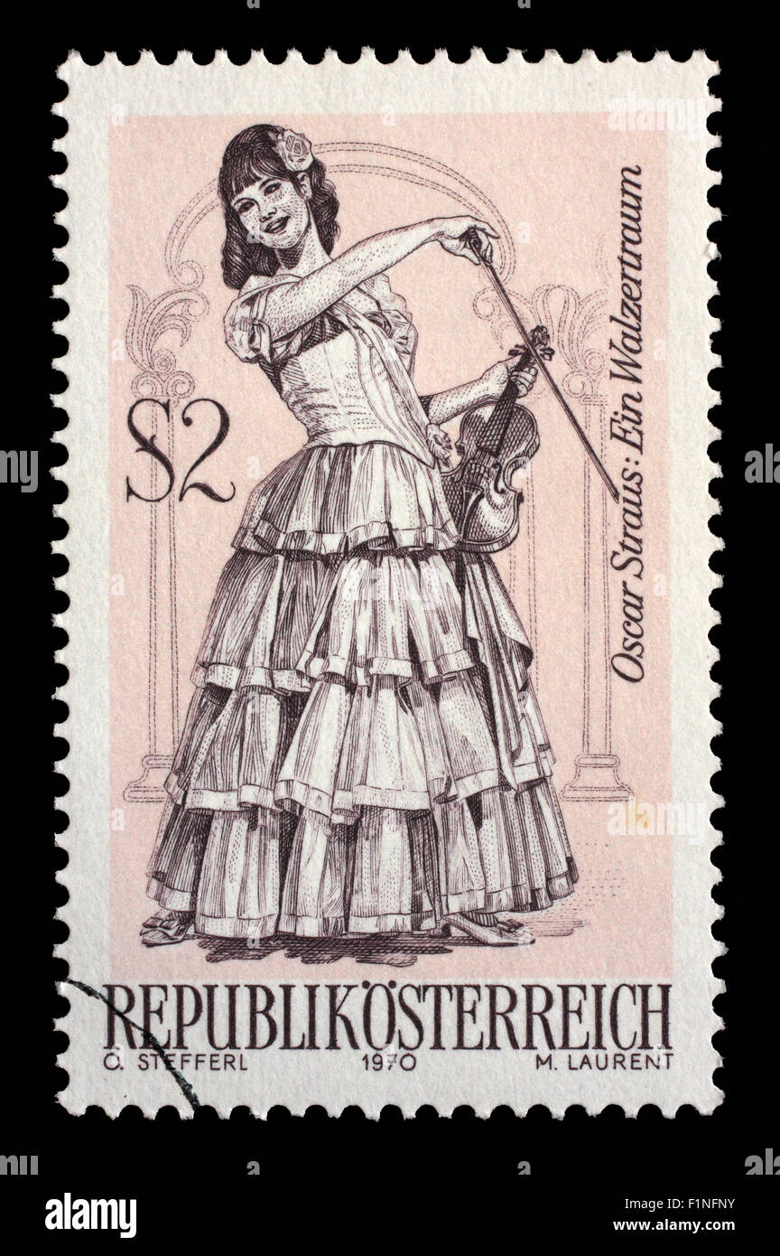 Stamp printed in Austria, shows the operetta A Waltz Dream, by Oscar Straus, Famous Operettes series, circa 1970 Stock Photo
