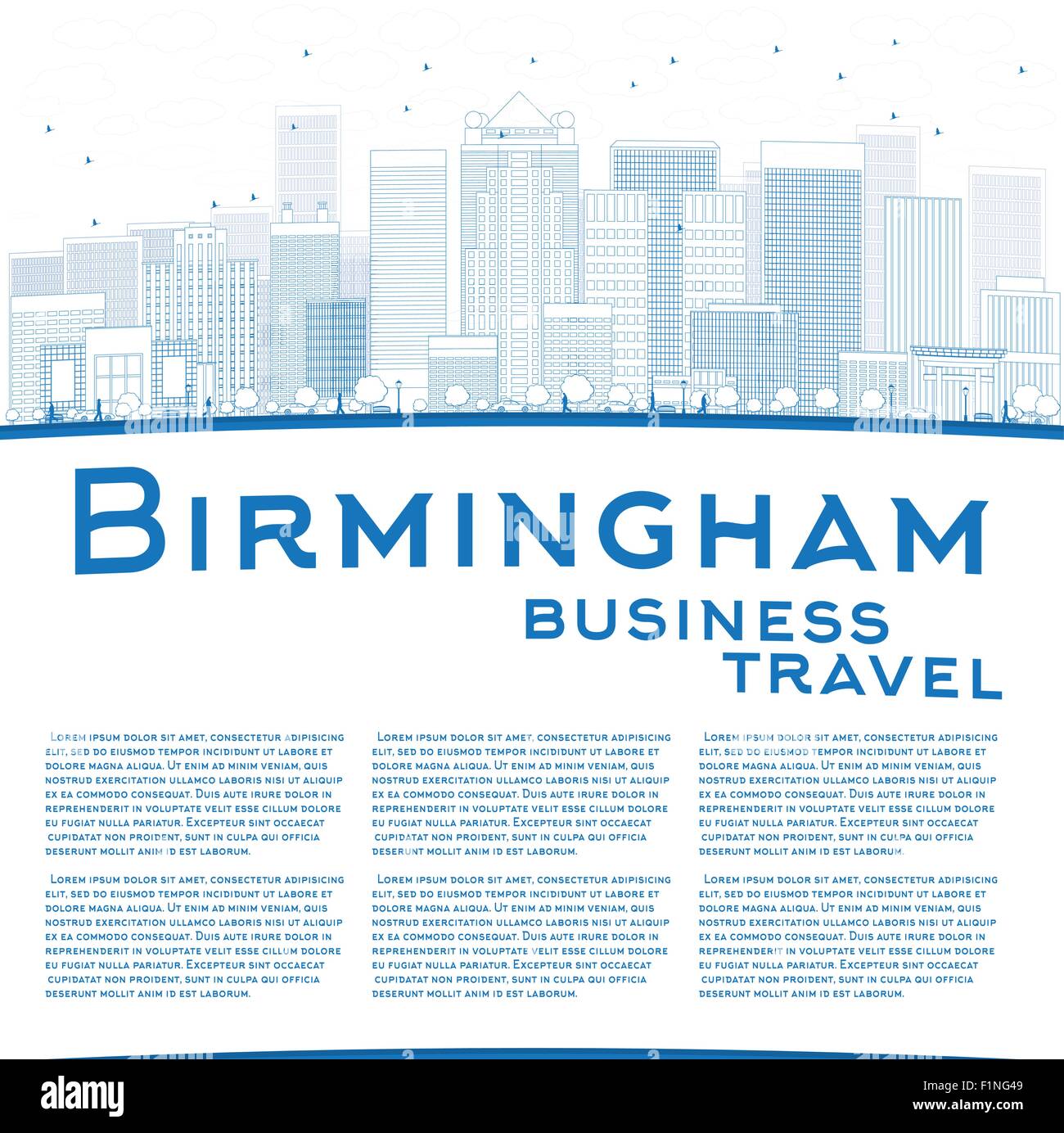 Outline Birmingham (Alabama) Skyline with Blue Buildings and copy space. Business travel concept. Vector Illustration Stock Vector