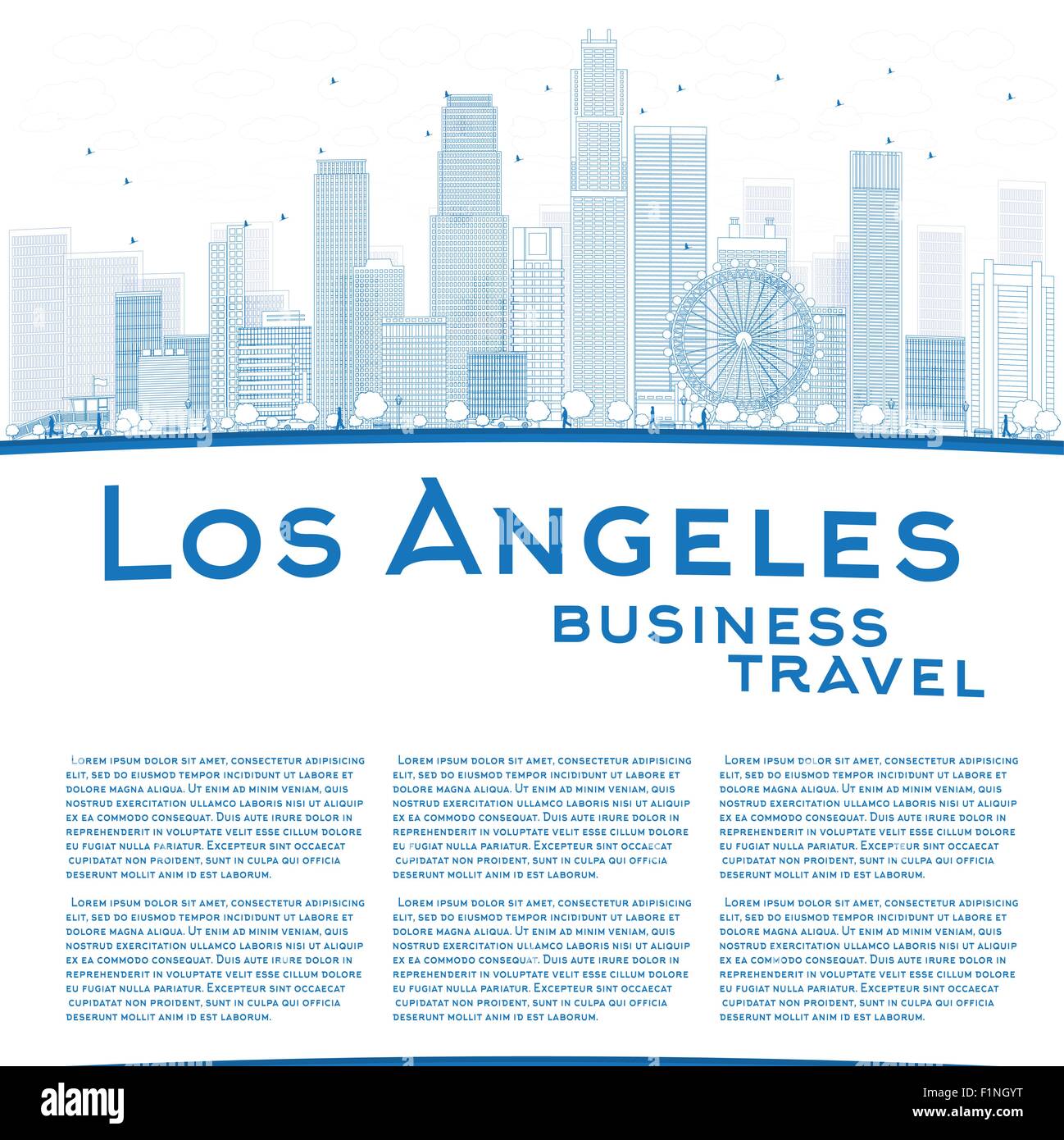 Outline Los Angeles Skyline with Blue Buildings and copy space. Business travel concept. Vector illustration Stock Vector