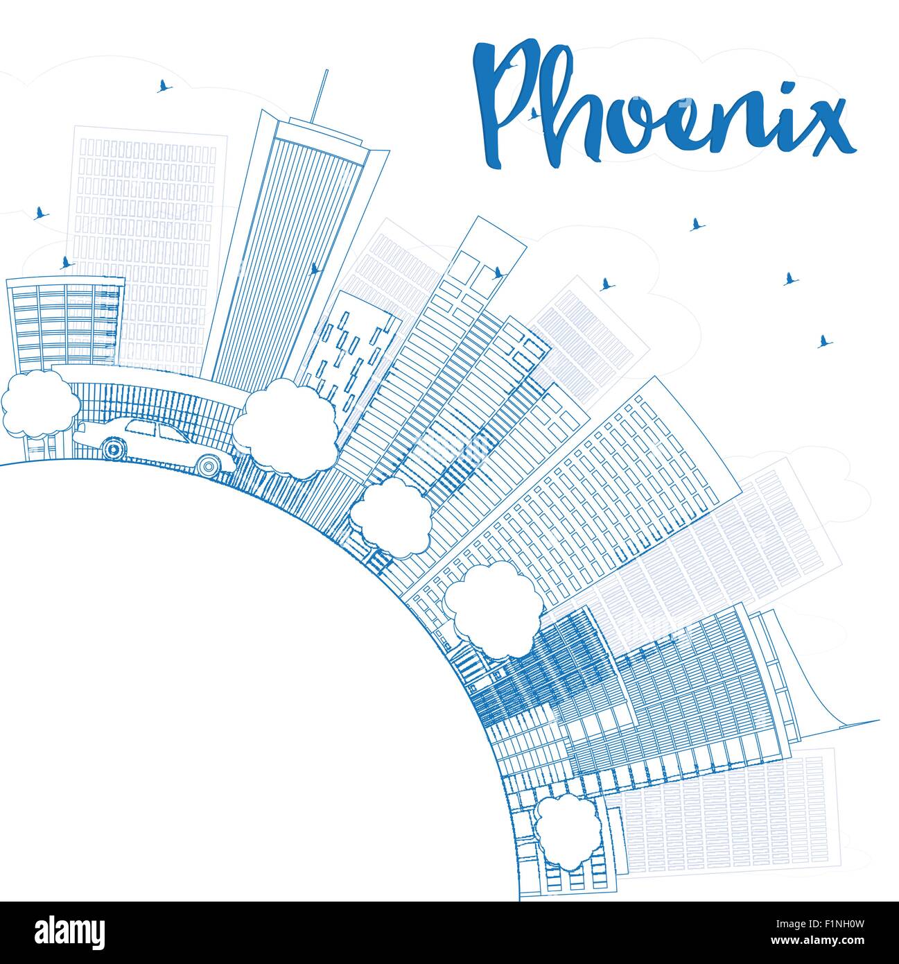 Outline Phoenix Skyline with Blue Buildings and copy space. Vector Illustration Stock Vector