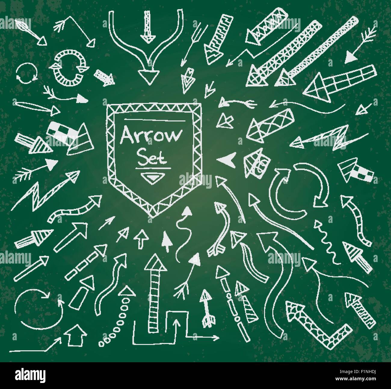 Hand drawn arrow icons set on green chalk board. Vector Illustration Stock Vector