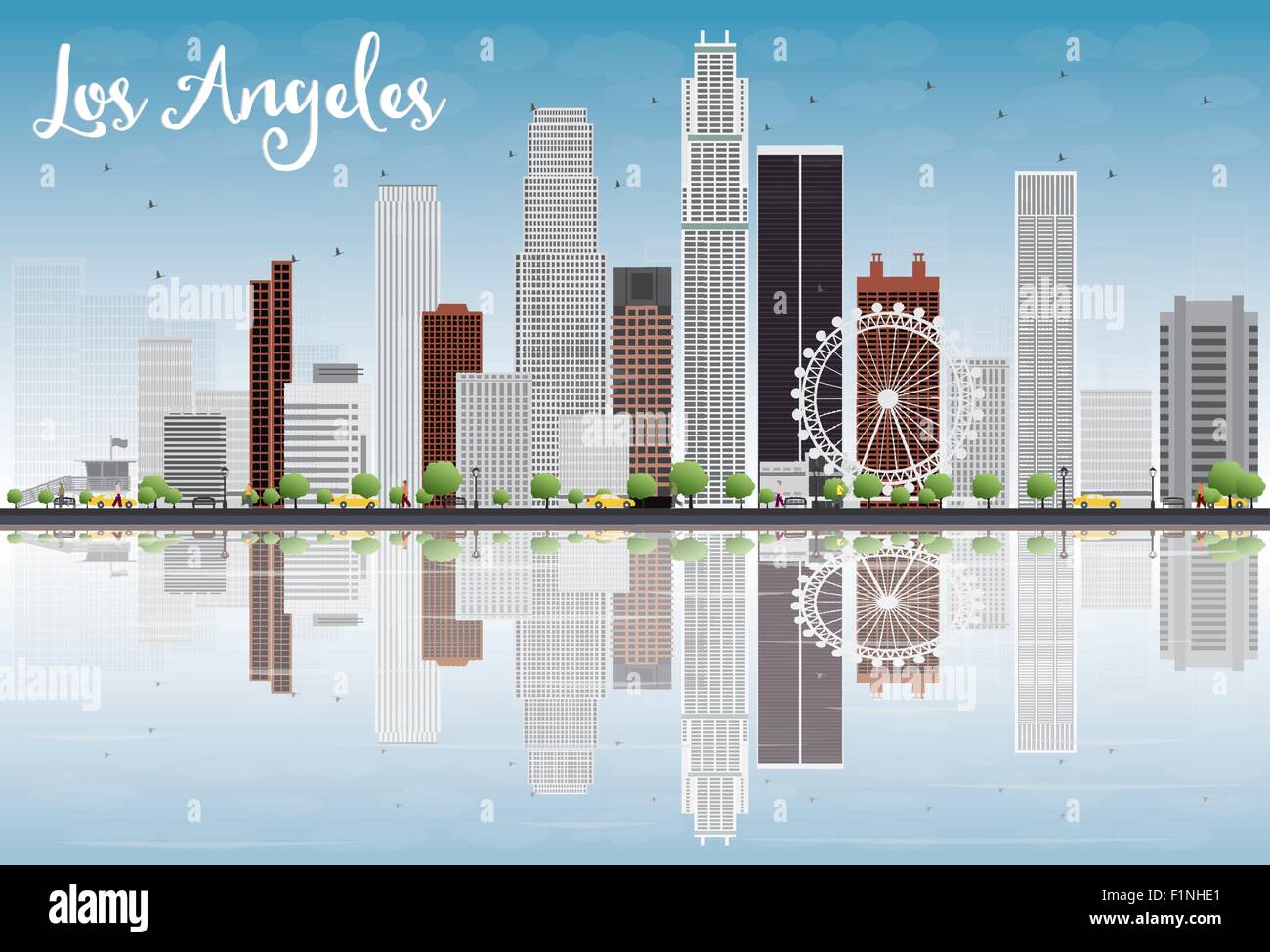 Los Angeles Skyline with Grey Buildings and Blue Sky. Vector Illustration Stock Vector