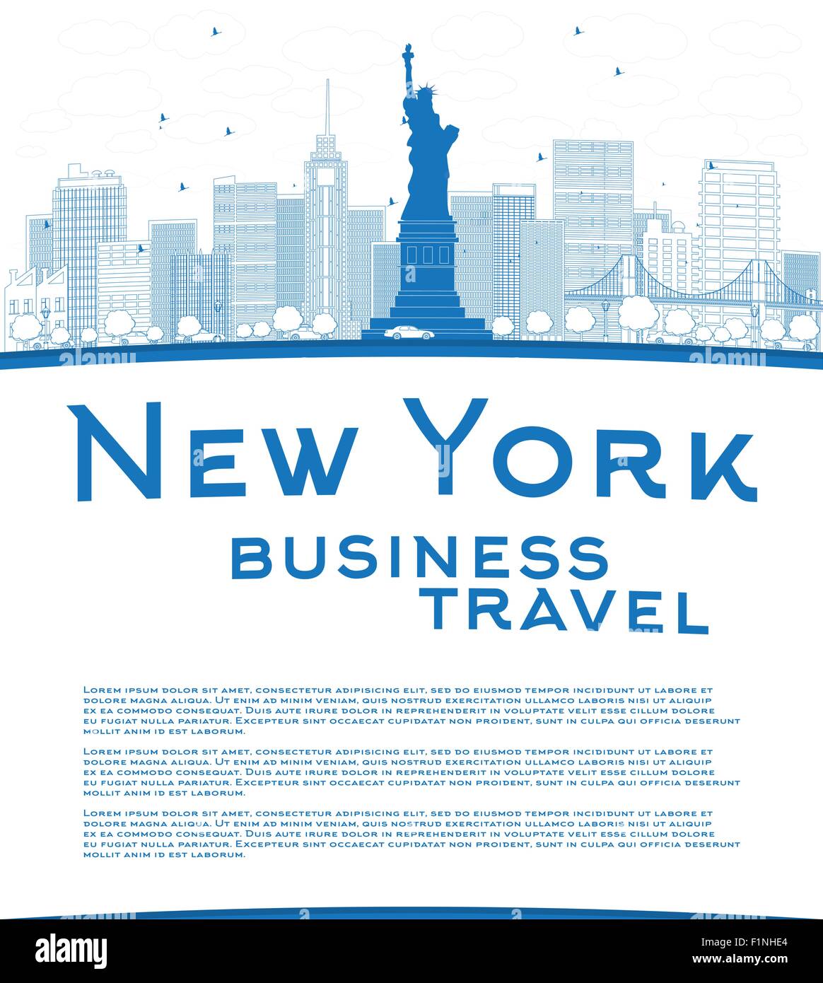 Outline New York city skyline with blue buildings and copy space. Business travel concept. Vector illustration Stock Vector