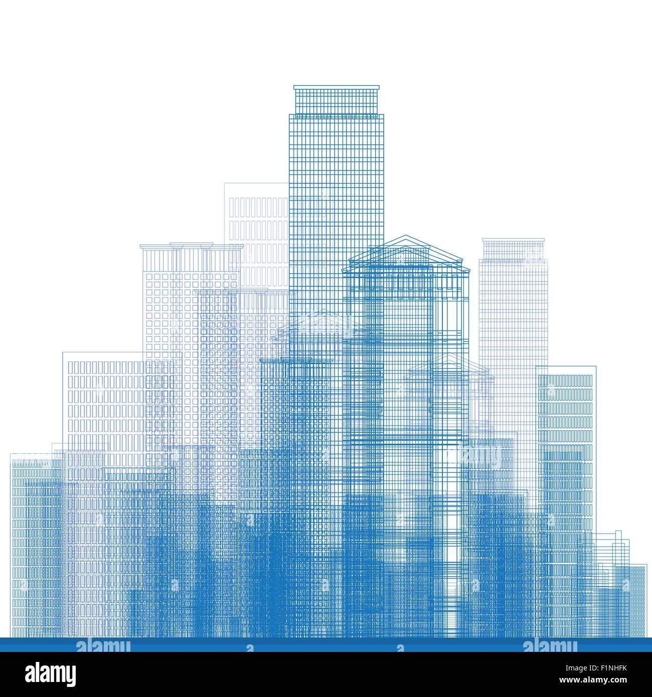 Outline City Skyscrapers in blue color. Vector illustration Stock Vector