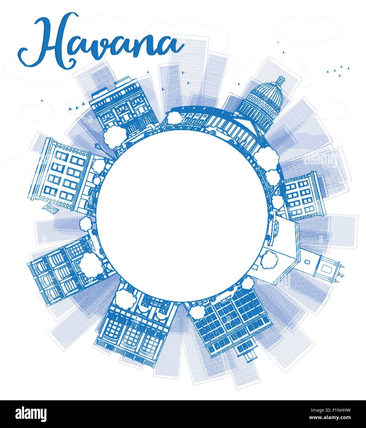 Outline Havana Skyline with blue Building and copy space. Vector Illustration Stock Vector