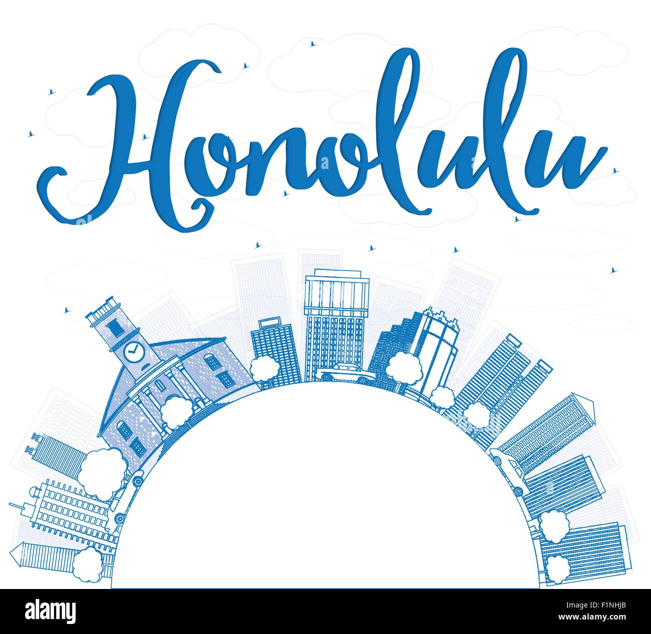 Outline Honolulu Hawaii skyline with blue buildings and copy space. Vector illustration Stock Vector