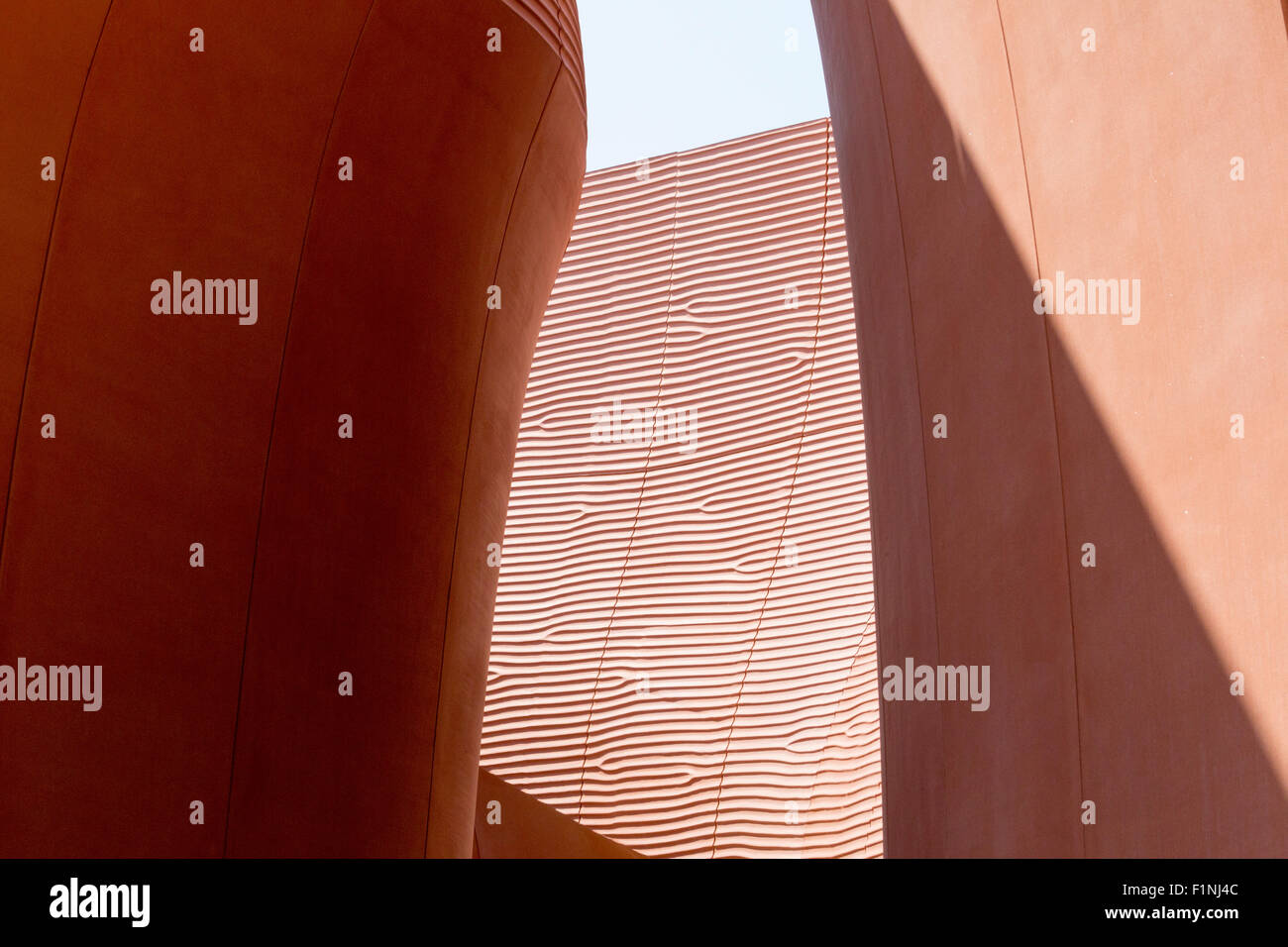 Milan, Italy, 12 August 2015: Detail of the United Arab Erimates pavilion at the exhibition Expo 2015 Italy. Stock Photo