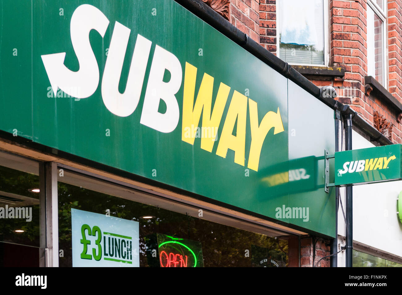 Sign outside a Subway sandwich and salad shop Stock Photo