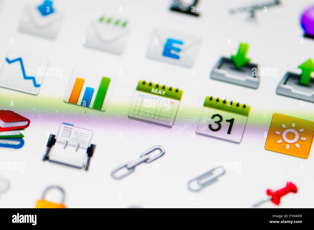 Screen displaying a range of business and office emojis Stock Photo