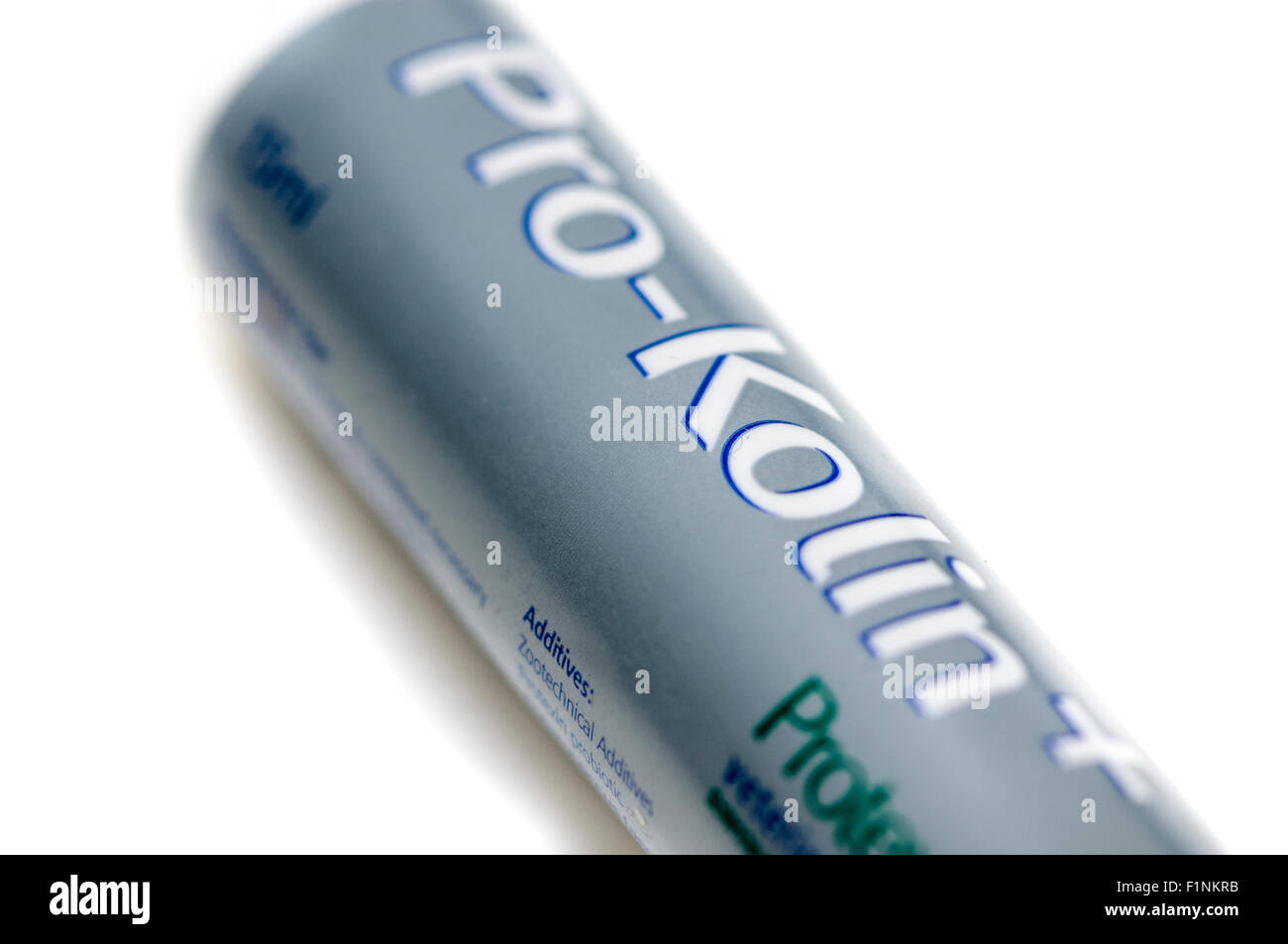 Tube of Pro-Kolin probiotic for animals, added to food after an episode of colitis Stock Photo