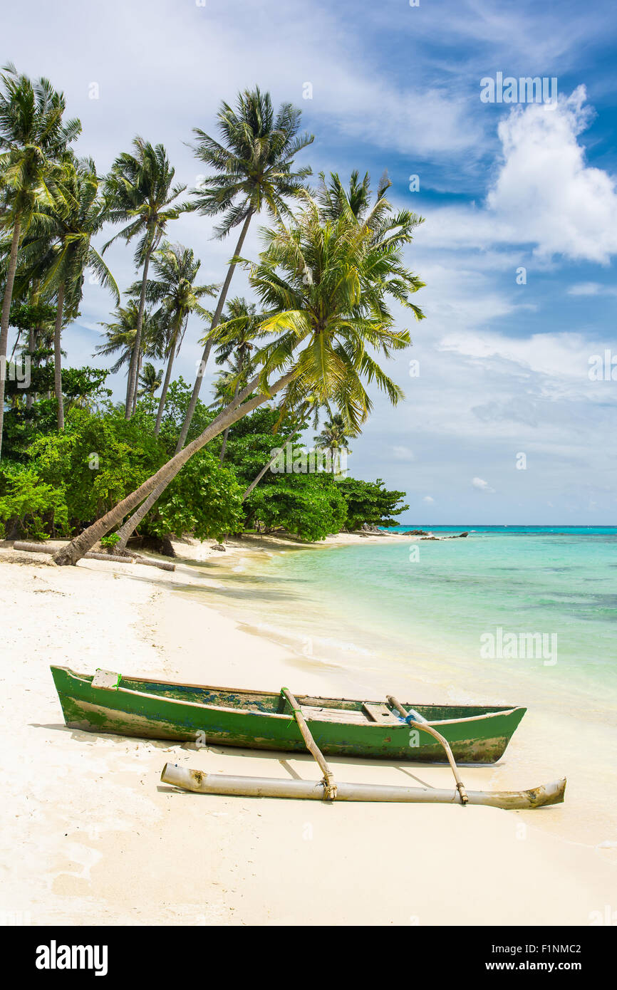 Boat on the beautiful tropical beach on Karimunjawa island, Indonesia