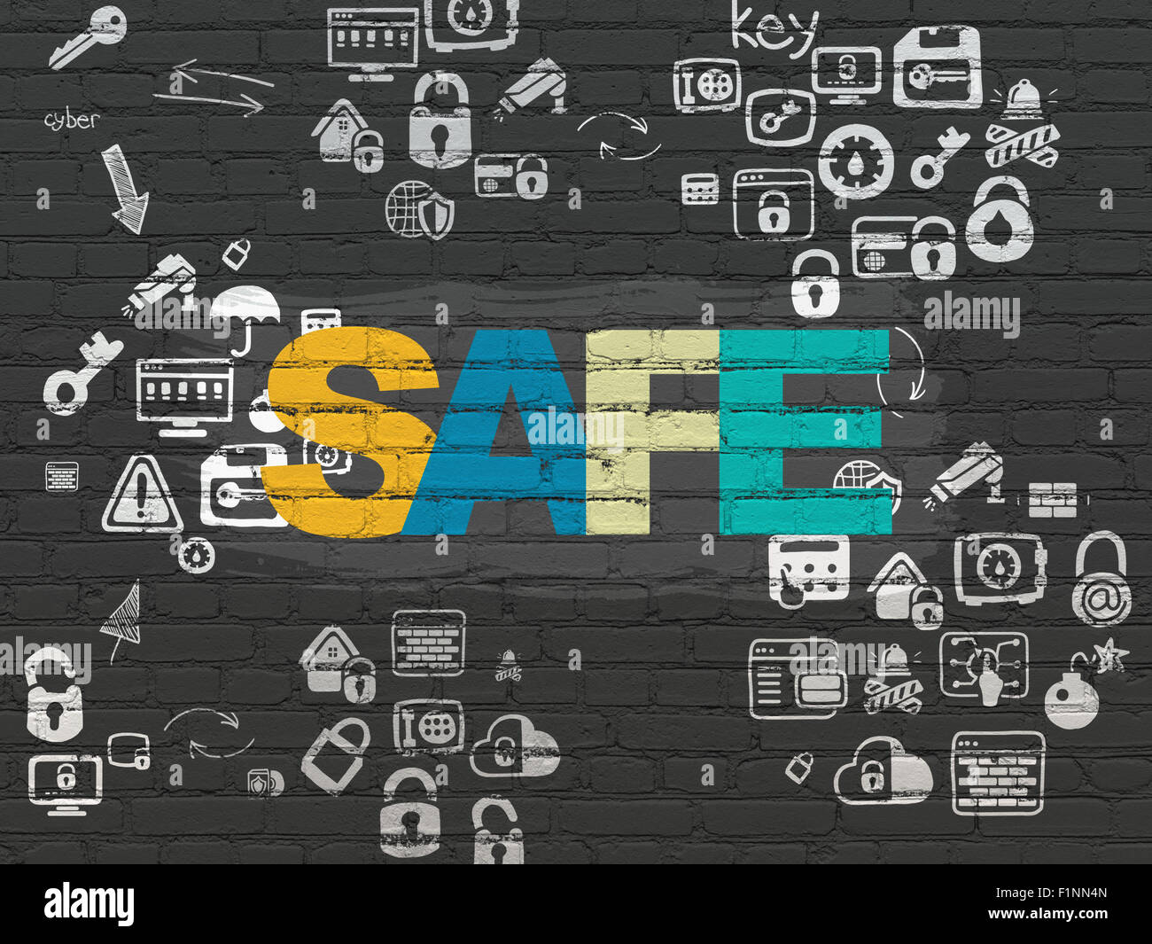 Protection concept: Safe on wall background Stock Photo - Alamy