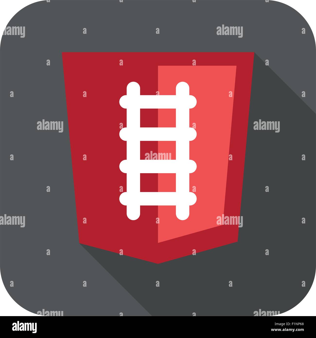 illustration of ruby programming language web development shield sign - rails. isolated simple flat red icon with long shadow on white Stock Vector