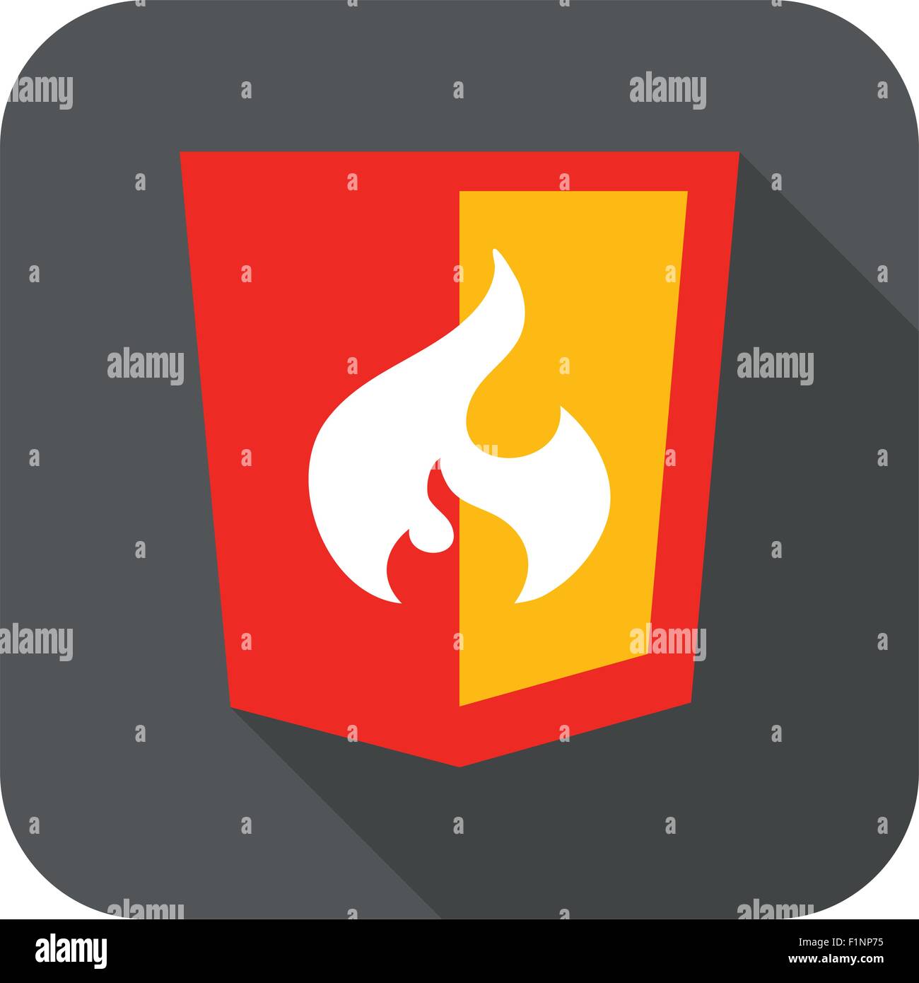 vector illustration of web shield, flame php framework, isolated flat design site development icon on white background Stock Vector