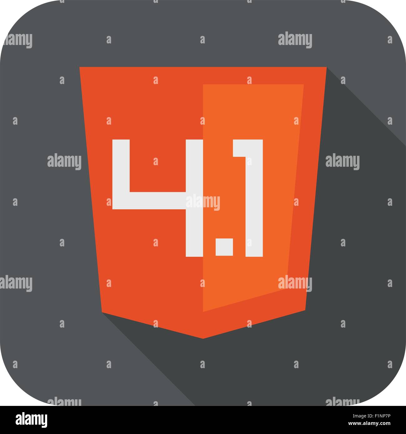 Vector illustration of orange shield with old html four point one sign, isolated web site development icon white background Stock Vector