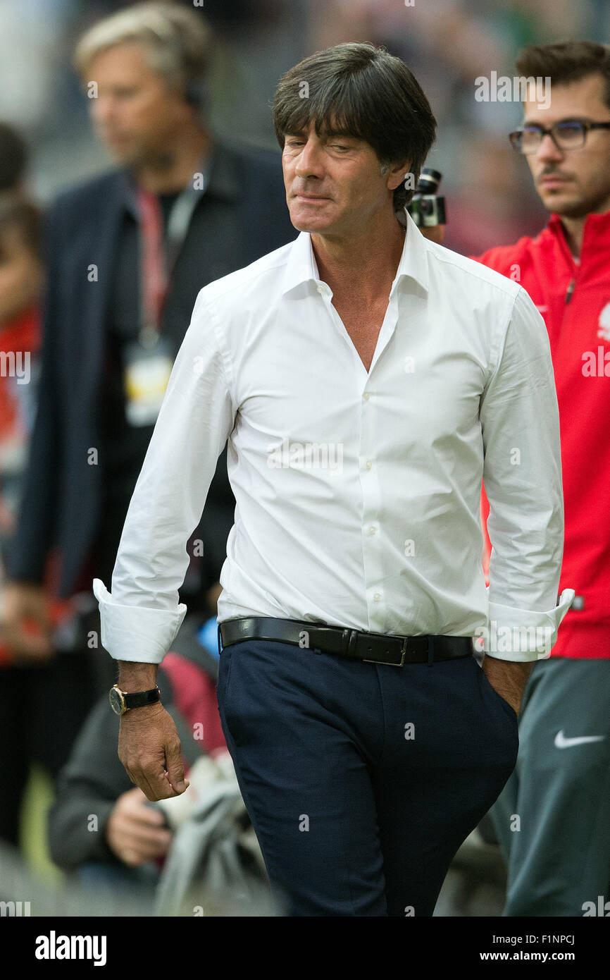 Germany head coach Joachim Loew arrives for the Group D qualifier for the European Championships at the Commerzbank-Arena in Frankfurt am Main, Germany, 4 September 2015. PHOTO: FEDERICO GAMBARINI/DPA Stock Photo