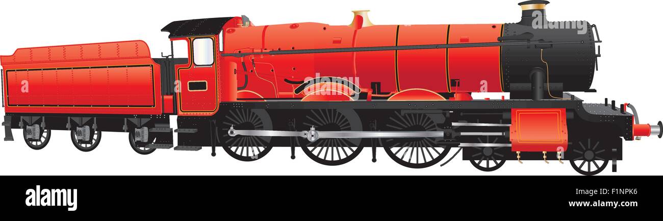 A Red Vintage Steam Locomotive isolated on white Stock Vector