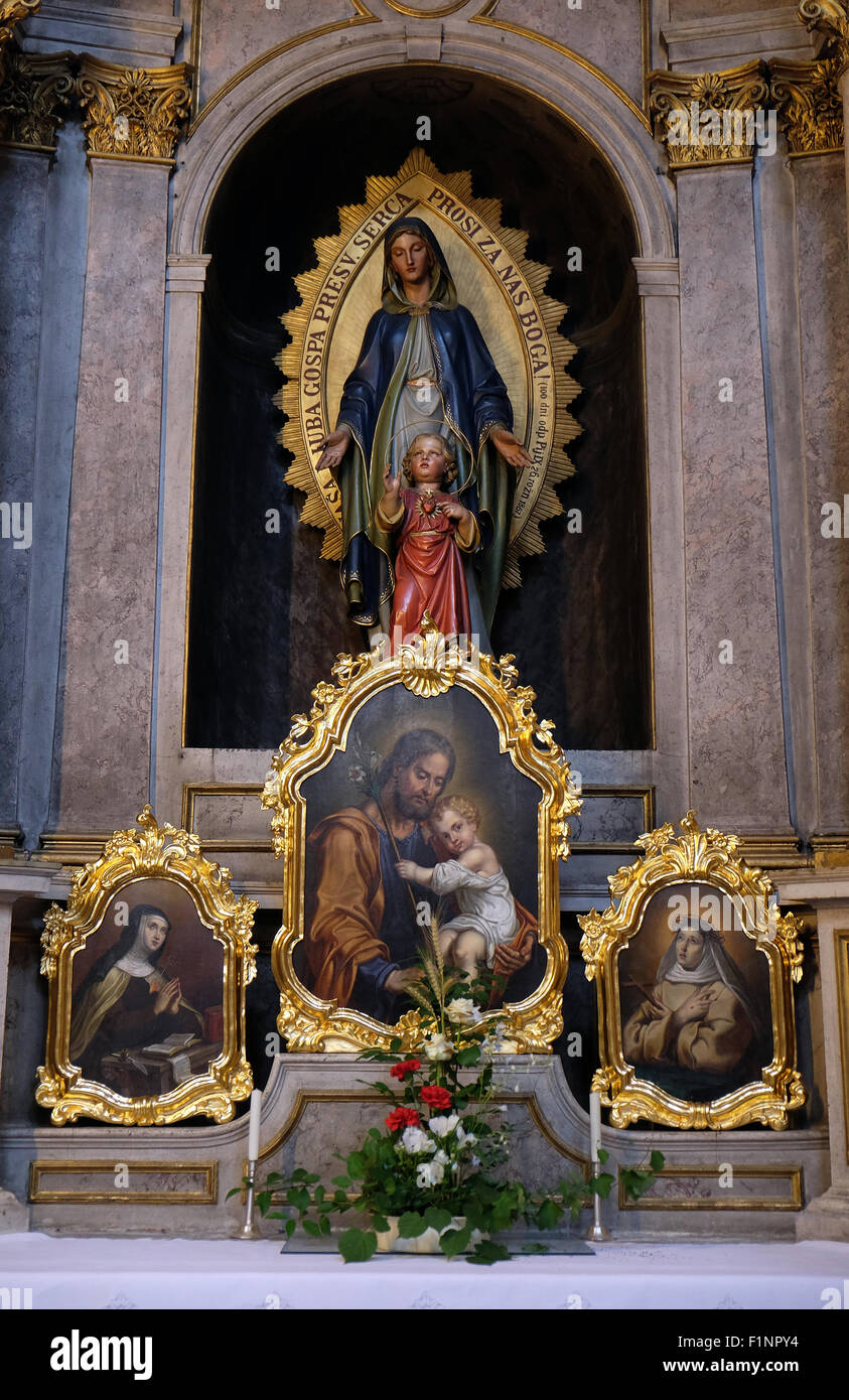 Altar of the Virgin Mary in the St Nicholas Cathedral in Ljubljana, Slovenia on June 30, 2015 Stock Photo