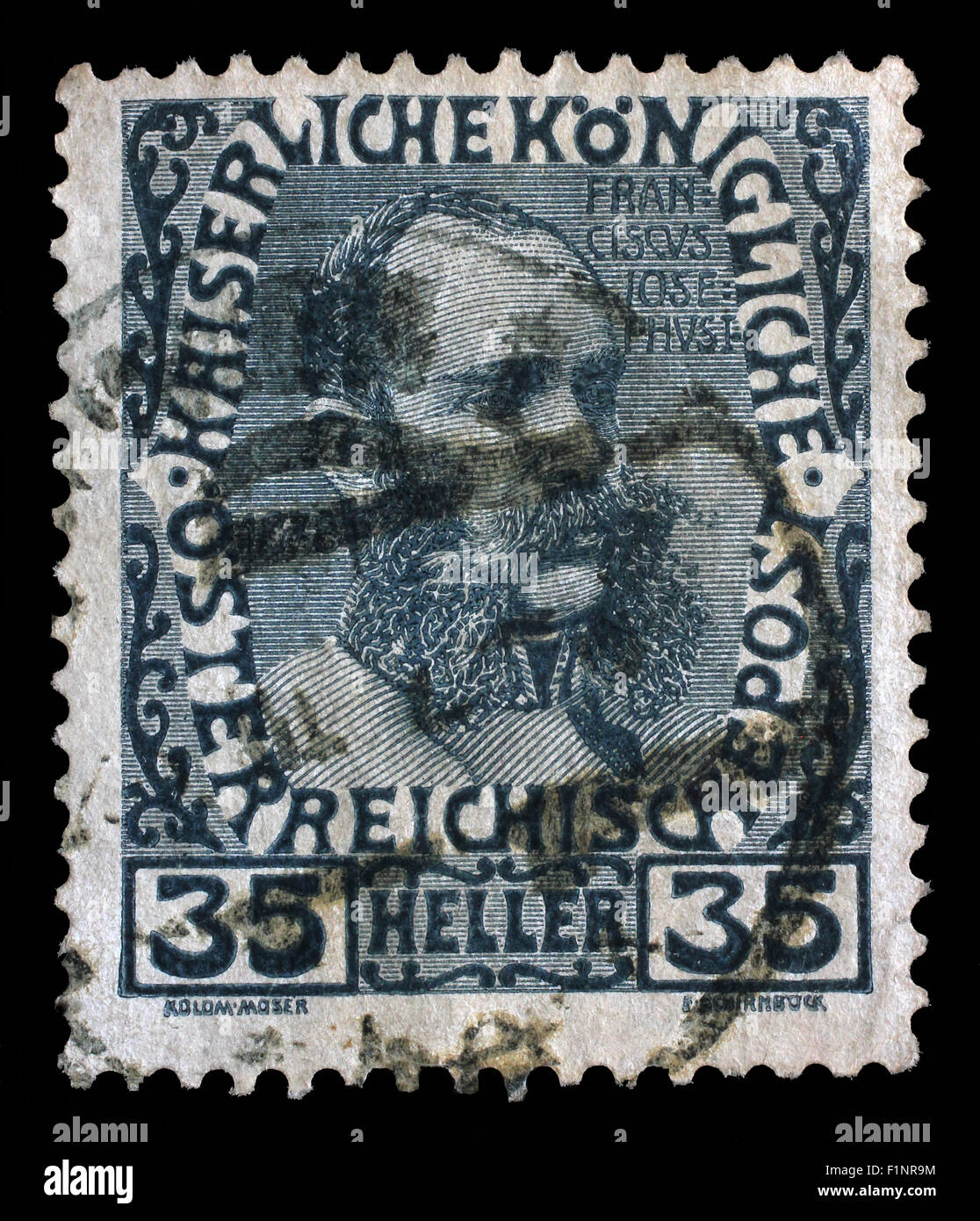 Stamp printed in the Austria shows Franz Josef in middle Age, Emperor