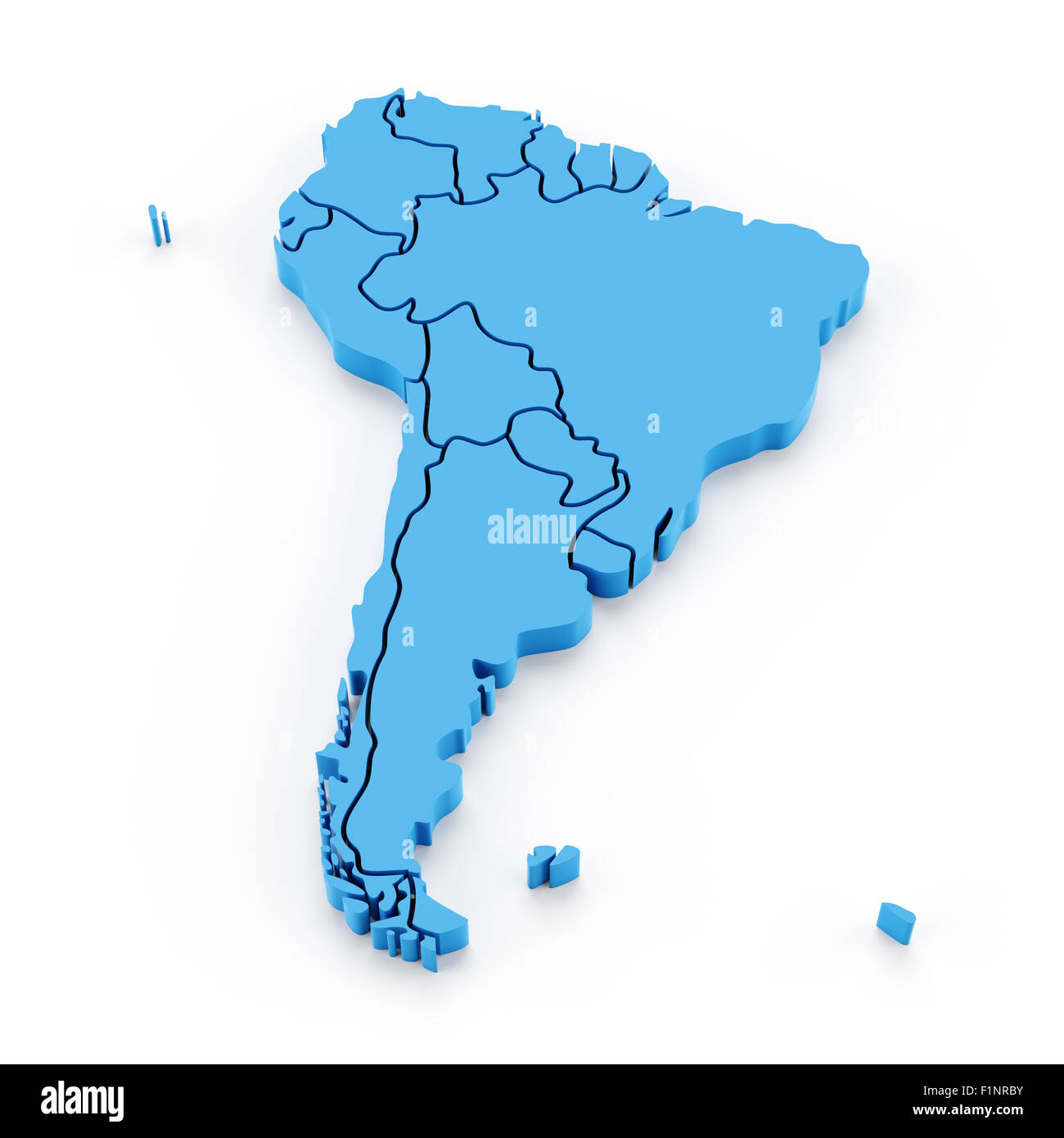 Extruded map of south america with national borders Stock Photo