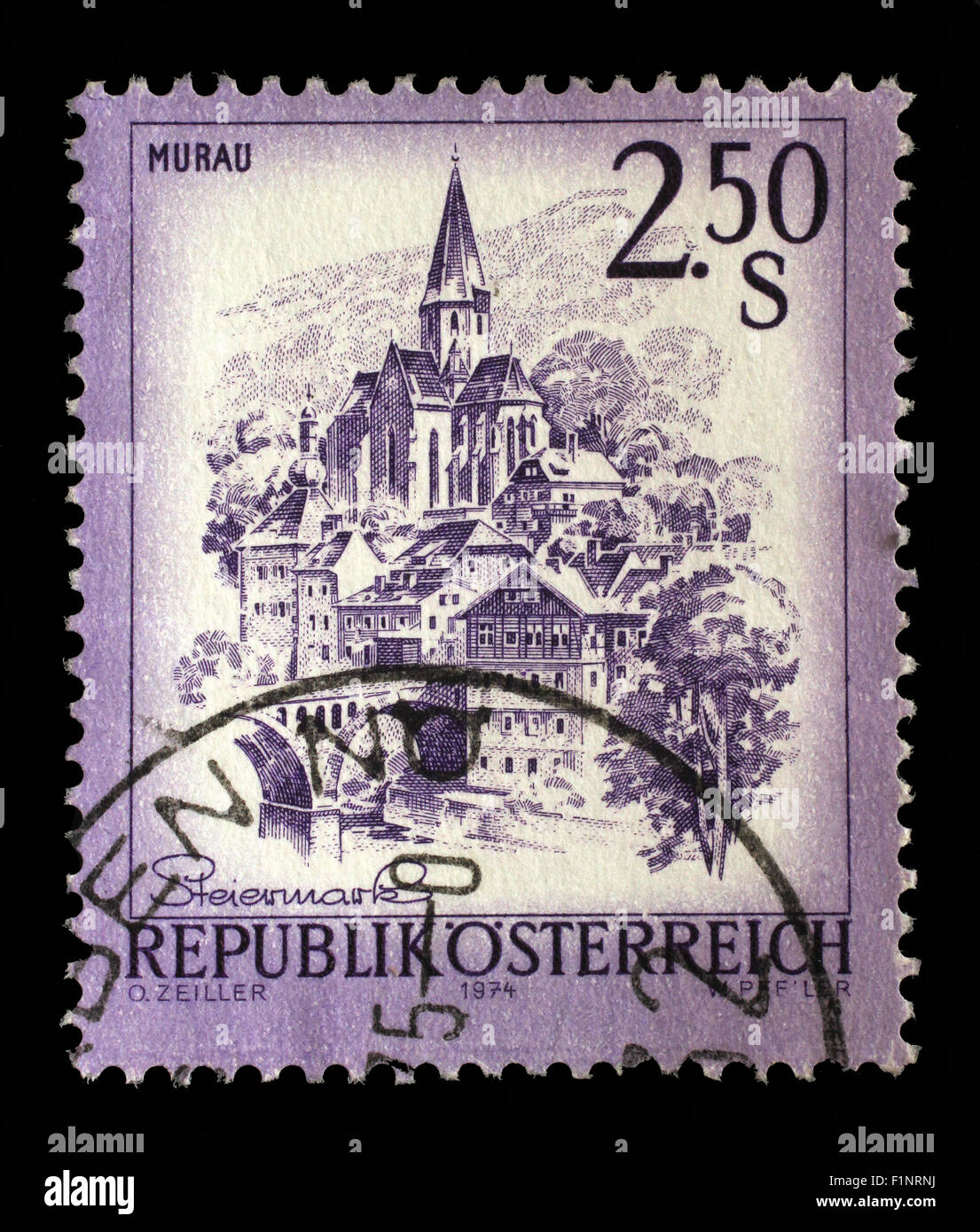 Stamp printed in Austria shows Murau, from the series Sights in Austria, circa 1974 Stock Photo