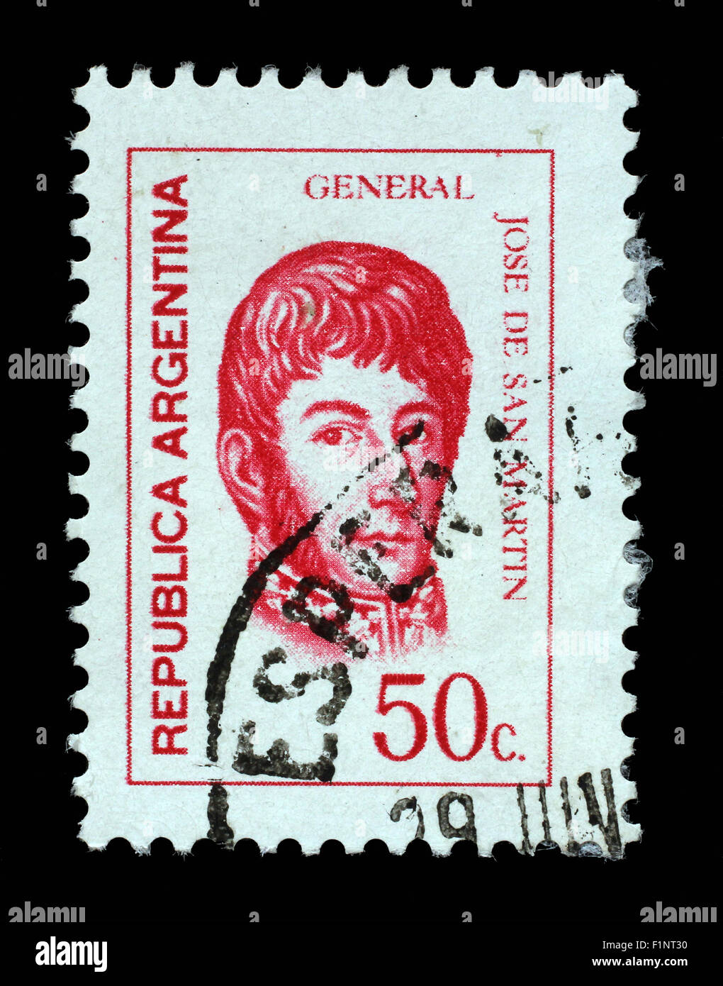 Stamp printed in the Argentina shows Jose de San Martin, General, circa 1973 Stock Photo