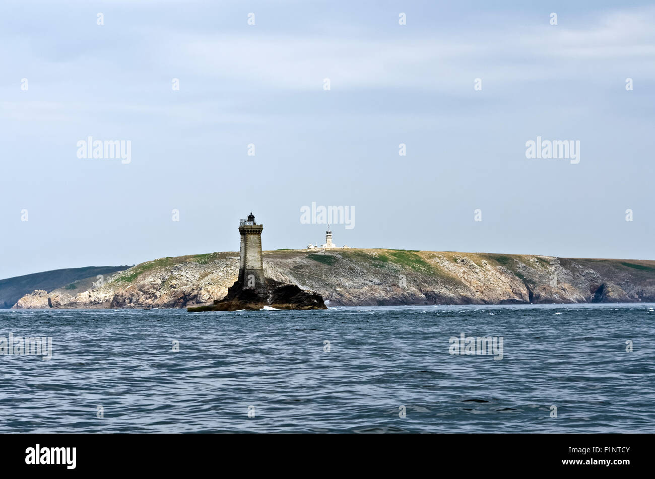 Pointe du Raz and Raz de Sein with lighthouse La Vieille Ushant Stock