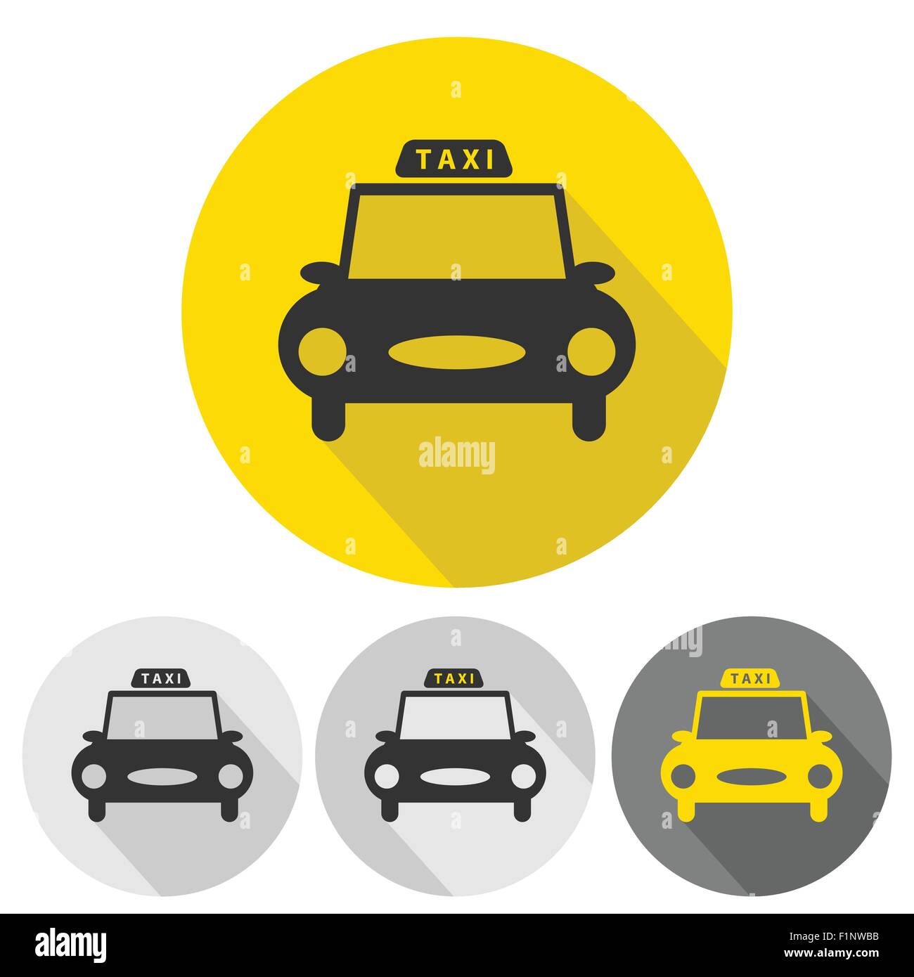 taxi car flat icons set long shadow vector illustration Stock Vector