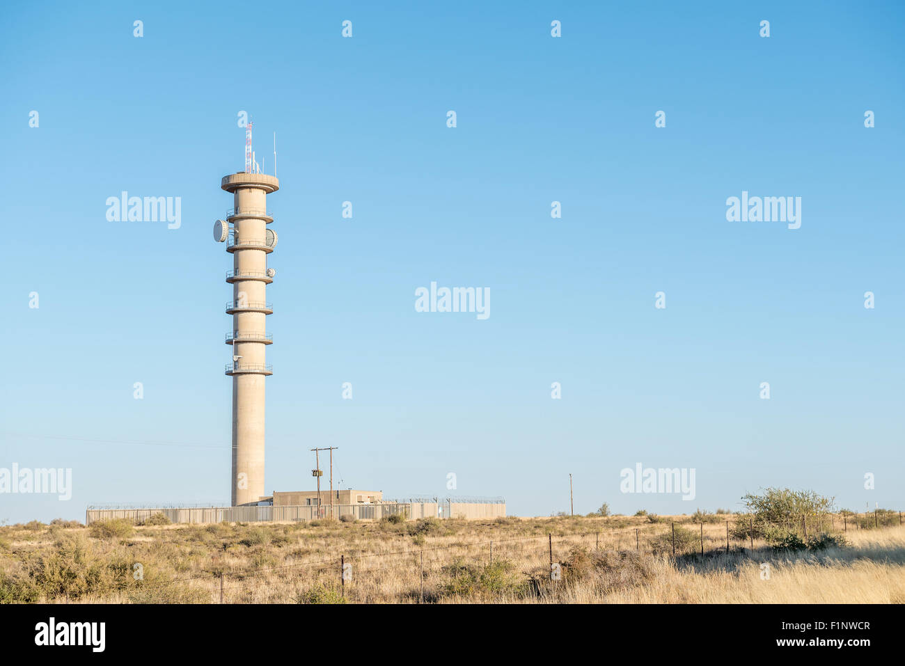 STRYDENBURG, SOUTH AFRICA - AUGUST 9, 2015: A microwave telecommunications relay tower near Strydenburg in the Northern Cape Pro Stock Photo
