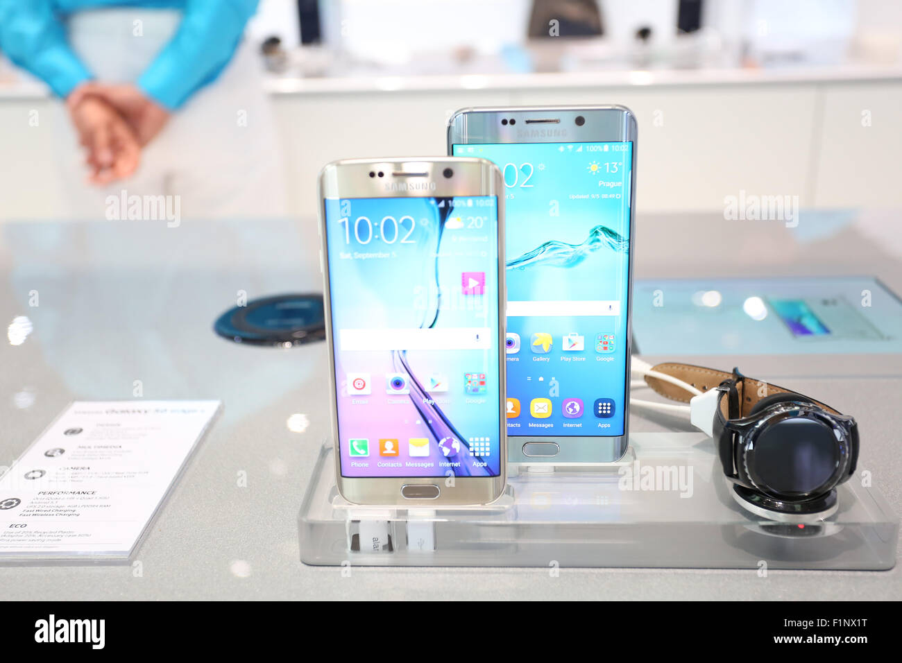 Berlin, Germany, 5th September, 2015: Samsung presents the company' s recent smartphone Samsung Galaxy S6 edge+ during  IFA consumer electronics unlimited at Messe Berlin. IFA 2015 runs from 4th until 9th September 2015. Credit:  Madeleine Ratz/Alamy Live News Stock Photo