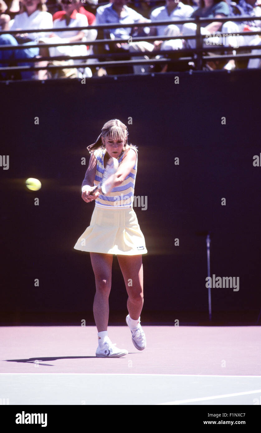 Chris Evert in action at the Clairol Crown tennis tournament at La