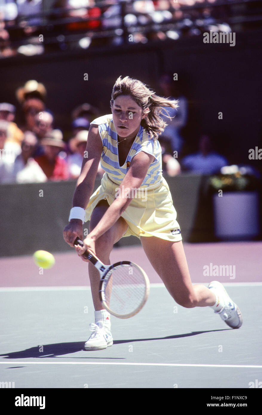 Chris Evert in action at the Clairol Crown tennis tournament at La