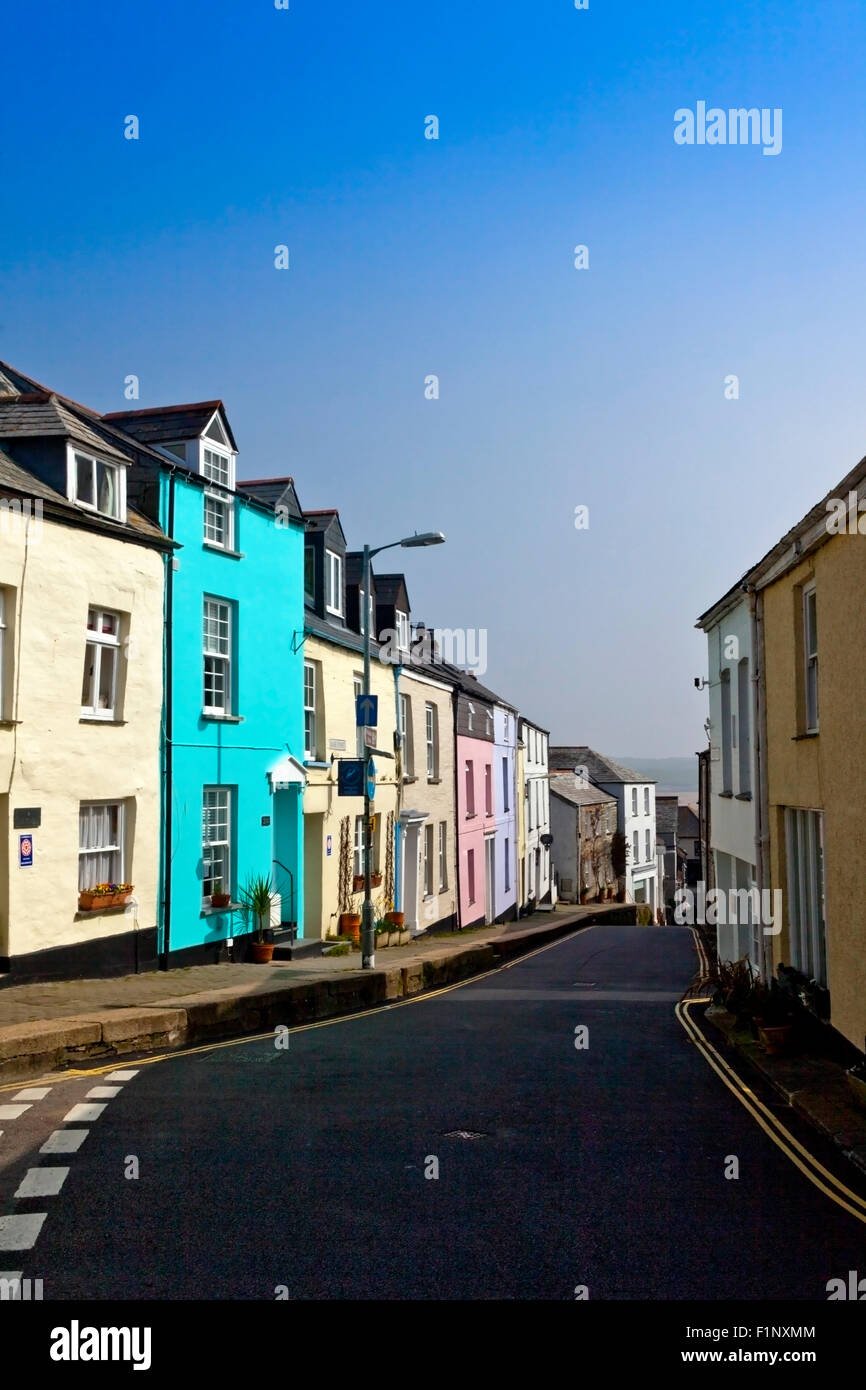 Colourful terraces of cottages in Duke Street, Padstow, Cornwall, England, UK Stock Photo