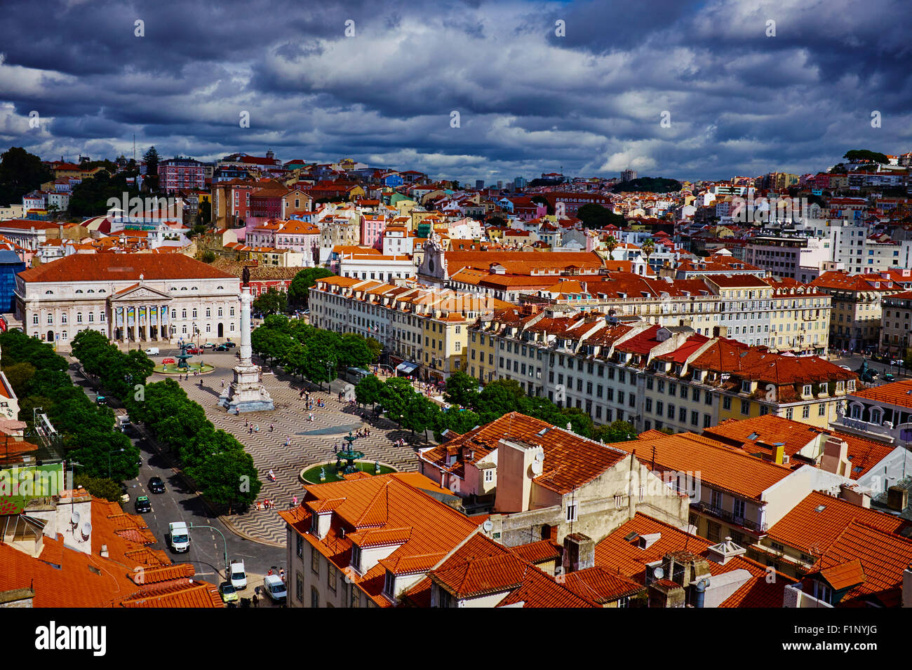 Portugal, Lisbon, Rossio square or Dom Pedro IV square Stock Photo