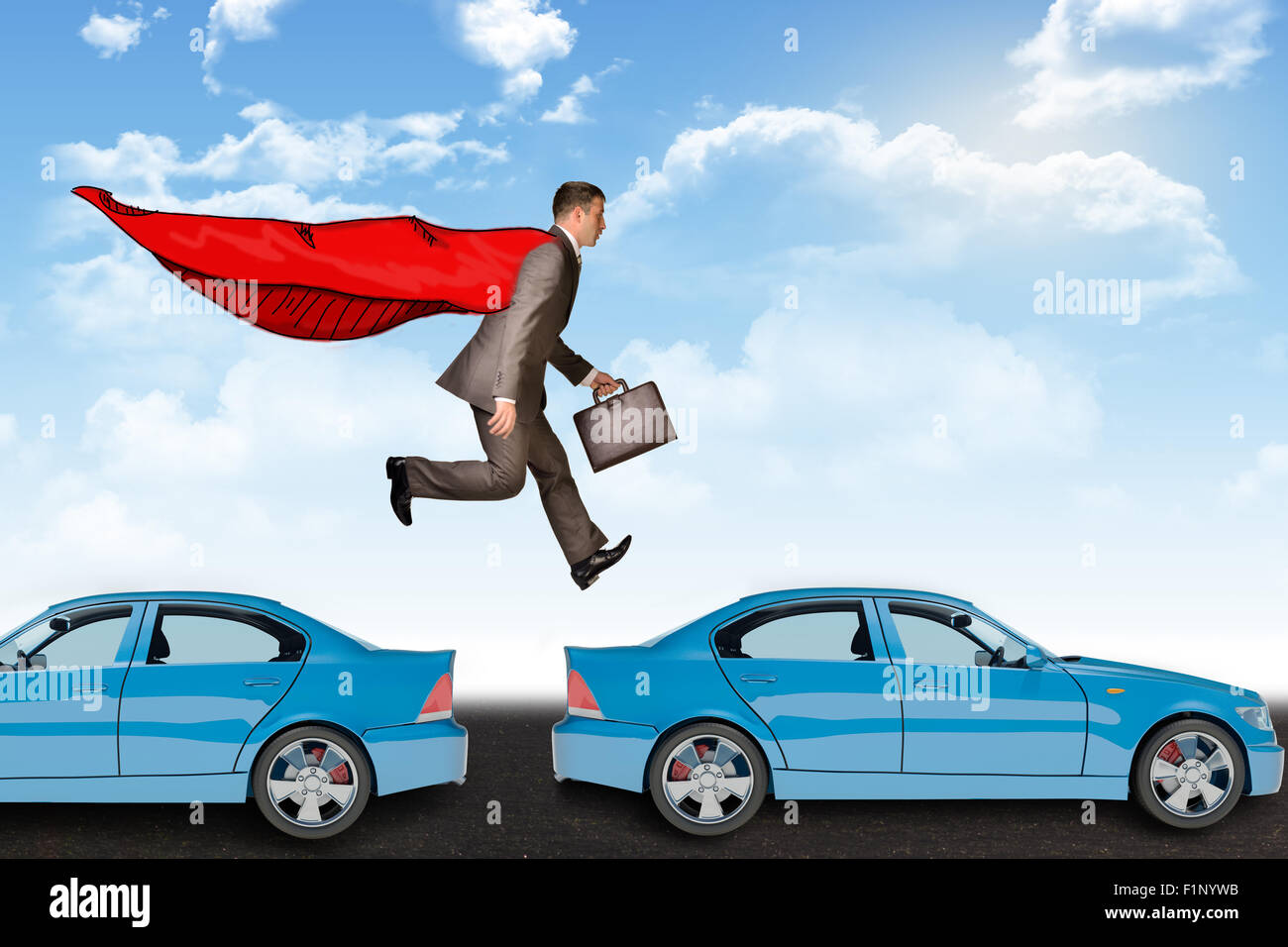 Businessman hopping cars Stock Photo Alamy