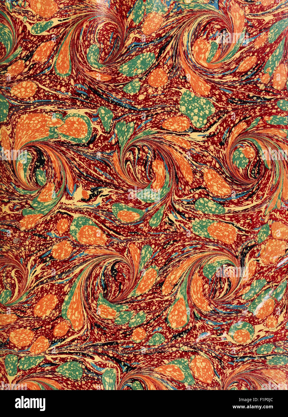 Hand marbled pastedown or endpaper from 19th century book binding. See description for more information. Stock Photo