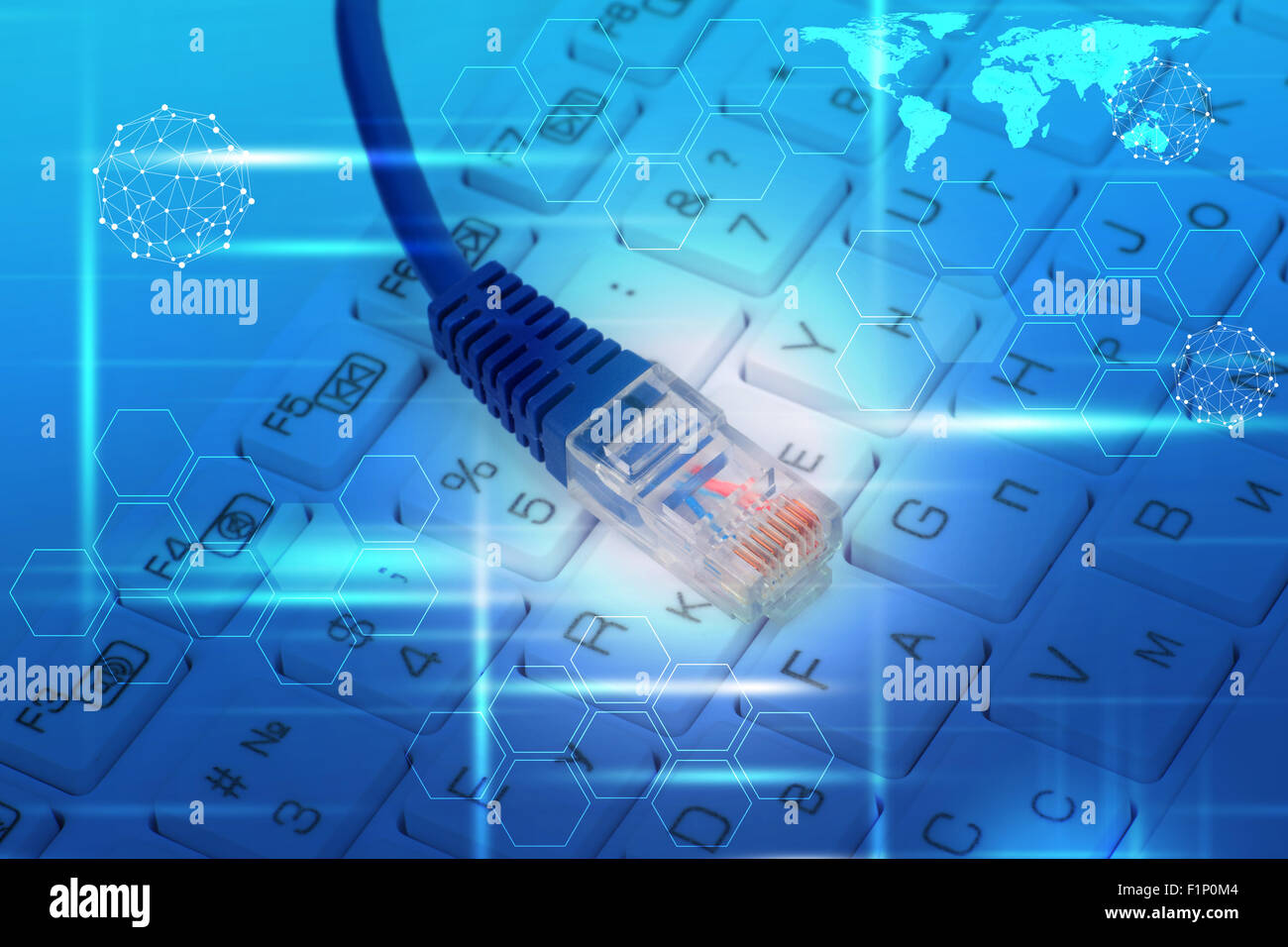 Computer cables with keyboard Stock Photo Alamy