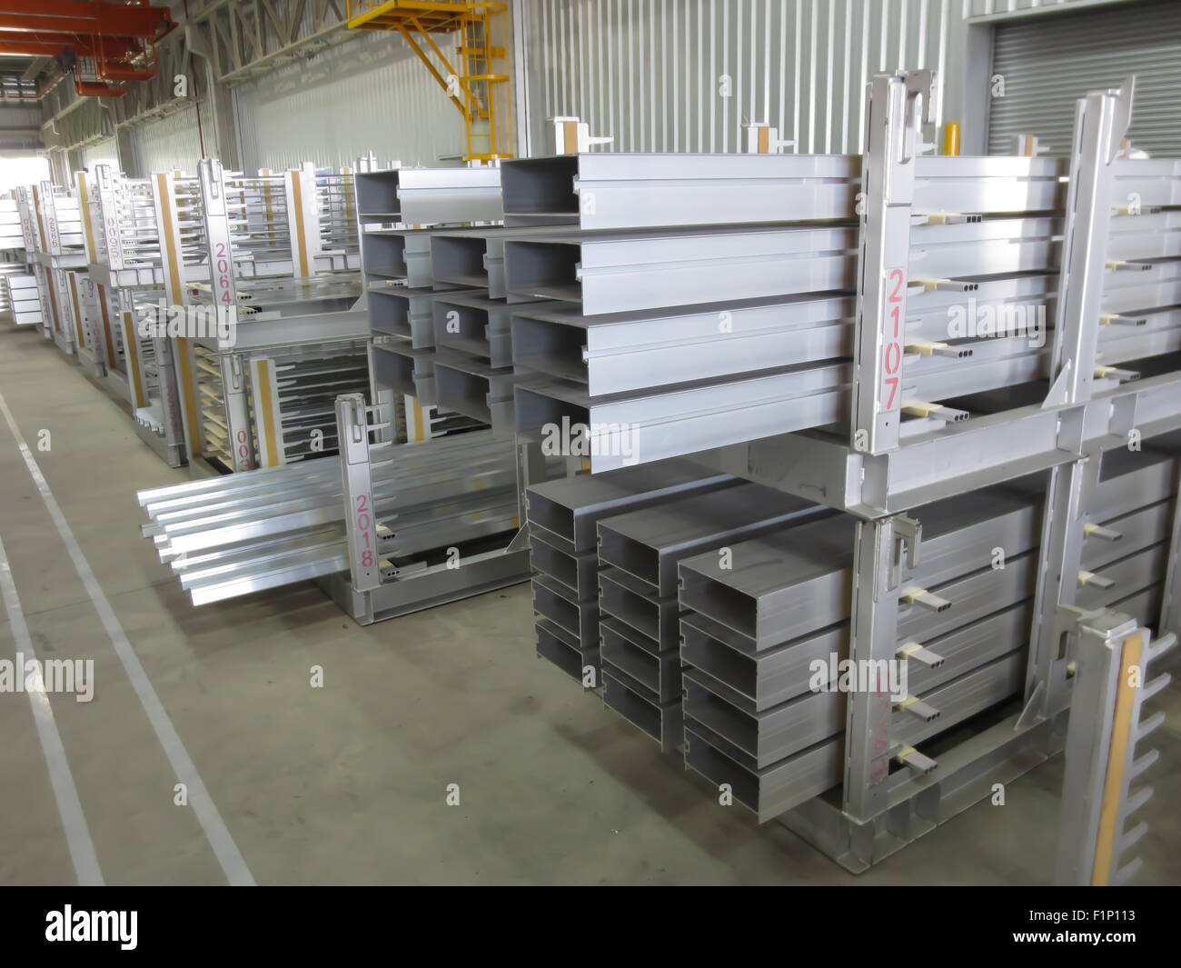Aluminum lines stock rack in a factory Stock Photo Alamy