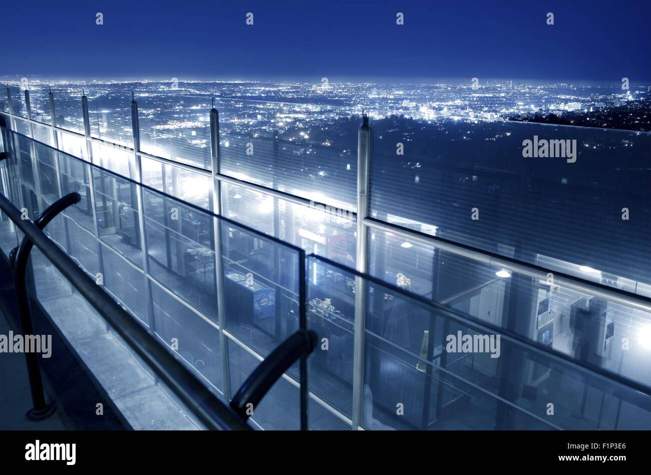 Glass Wall in Griffith Park - Los Angeles Area Night Panorama. L.A. California, USA. Stock Photo