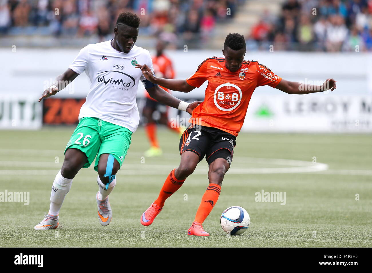 Benjamin MOUKANDJO / Moustapha SALL - 23.08.2015 - Lorient / Saint Etienne - 3eme journee de Ligue 1.Photo : Vincent Michel / Icon Sport Stock Photo