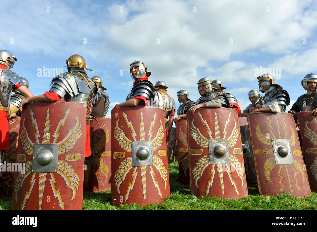Hadrian's Wall, Cumbria, UK. 5th September, 2015.  Around 130 Roman re-enactors from across Italy who form Legio I italica fight the Celts and Barbarians in hand to hand combat at Birdoswald Roman Fort in Cumbria. The event was part of Hadrian's Wall Live a series of Roman events across Hadrian's Wall which is a World Heritage Site: 5 September 2015 STUART WALKER  Stuart Walker Photography 2015 Credit:  STUART WALKER/Alamy Live News Stock Photo