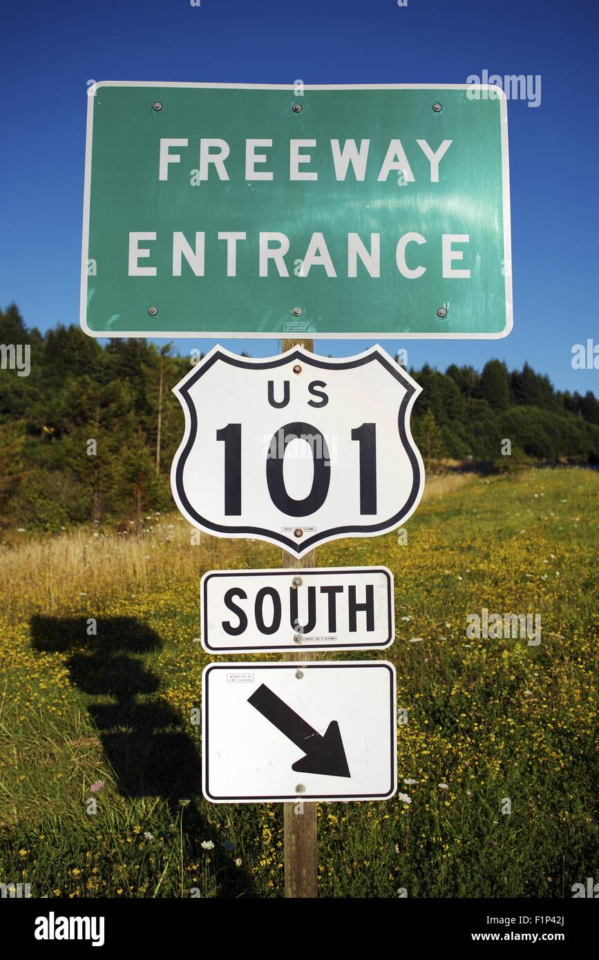 Famous Highway 101 Entrance. Freeway US 101 South. Transportation