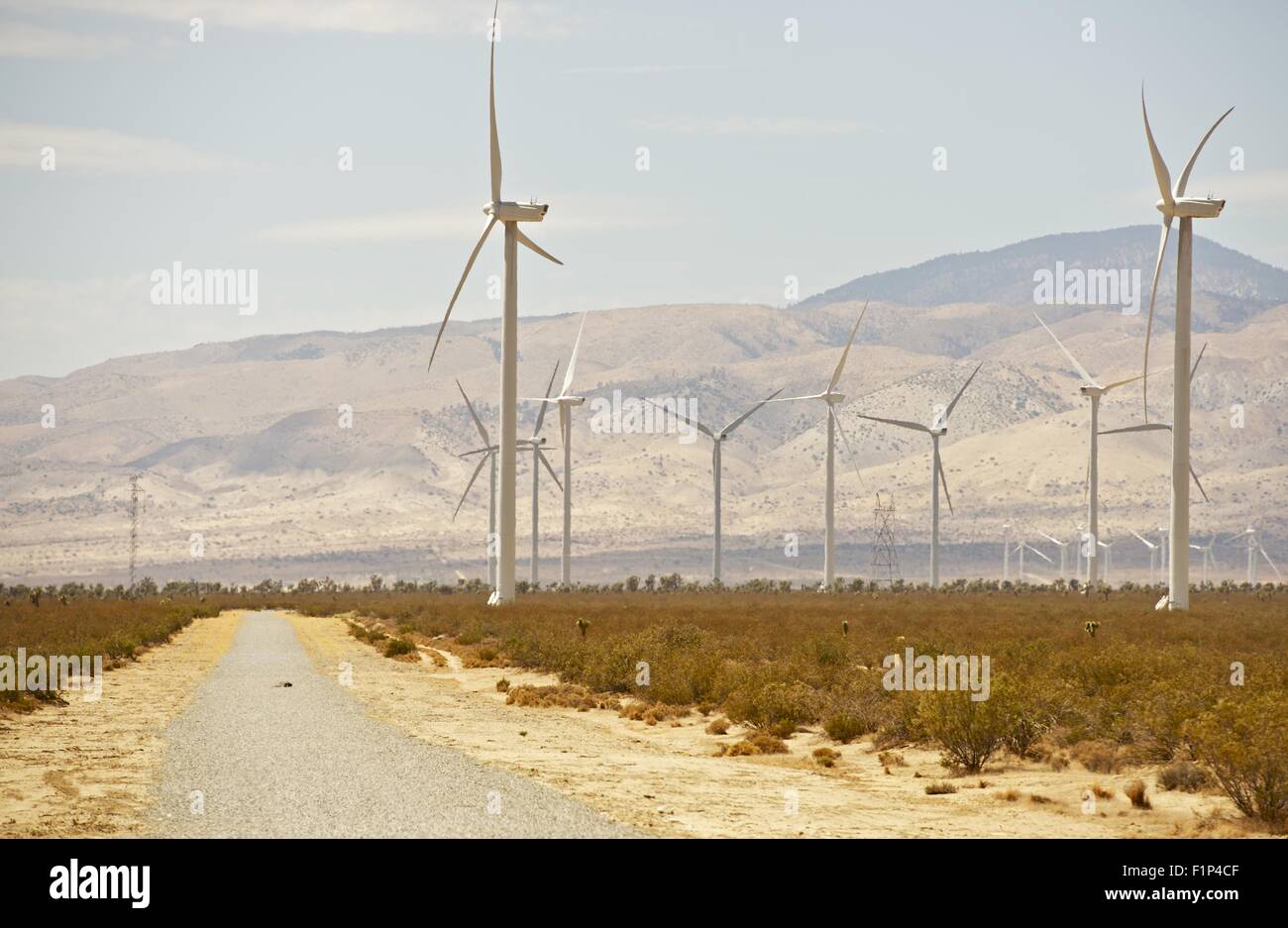 Mojave Desert Road Between Wind Turbines. Mojave California, USA Stock Photo Alamy